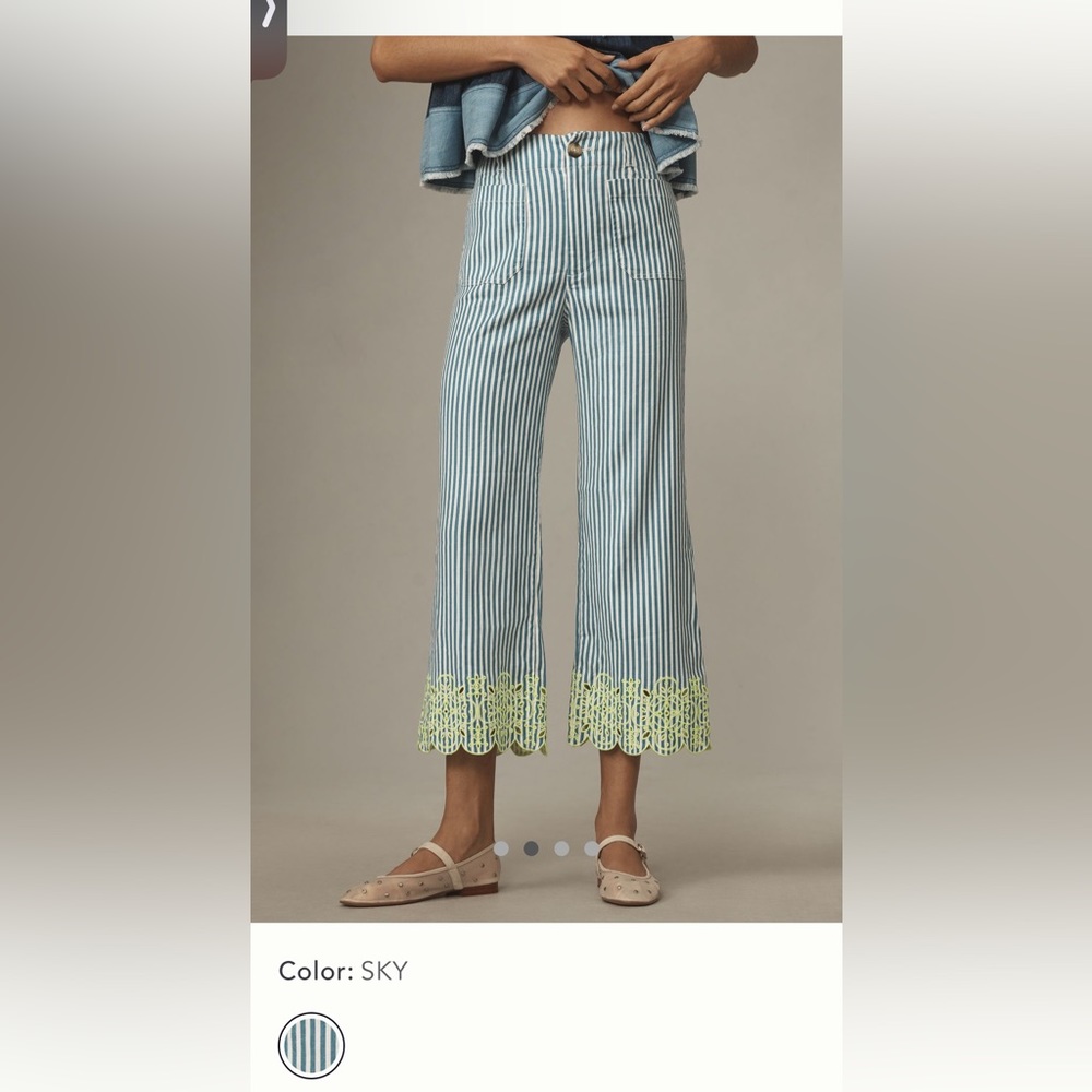 Anthropologie The Collette Cropped Wide-Leg Embroidered pants NWT!!